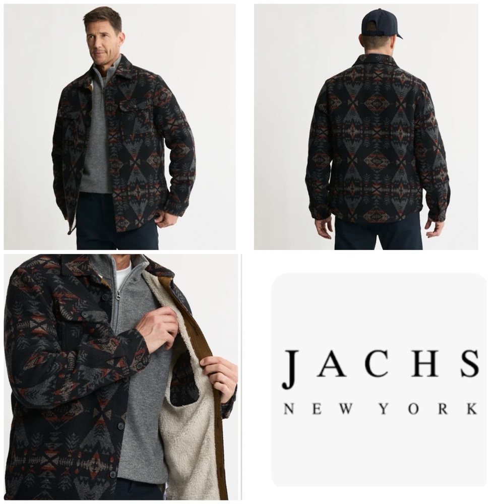 NWT $179 JACHS NEW YORK Men L Sherpa Lined Wool Blend Jacket Aztec BOHO Shacket